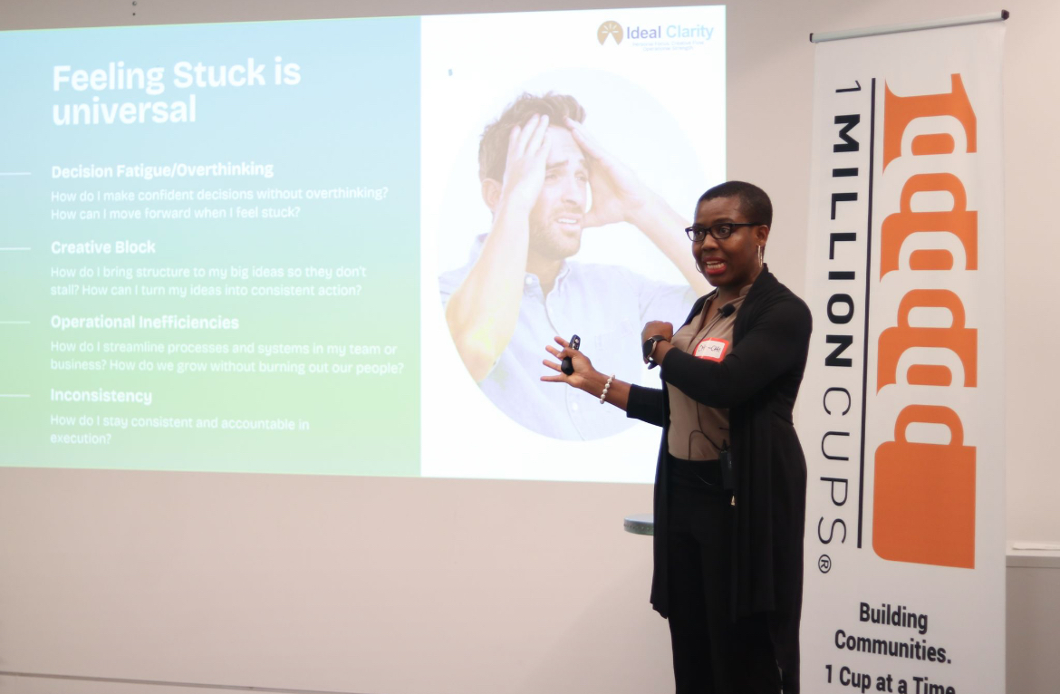 Chi-Chi presenting on career clarity at 1 Million Cups